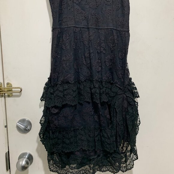 VINTAGE NU-MODE SLIM FIT SLEEVELESS RUFFLE LACE LITTLE BLACK DRESS SIZE S - Picture 6 of 12